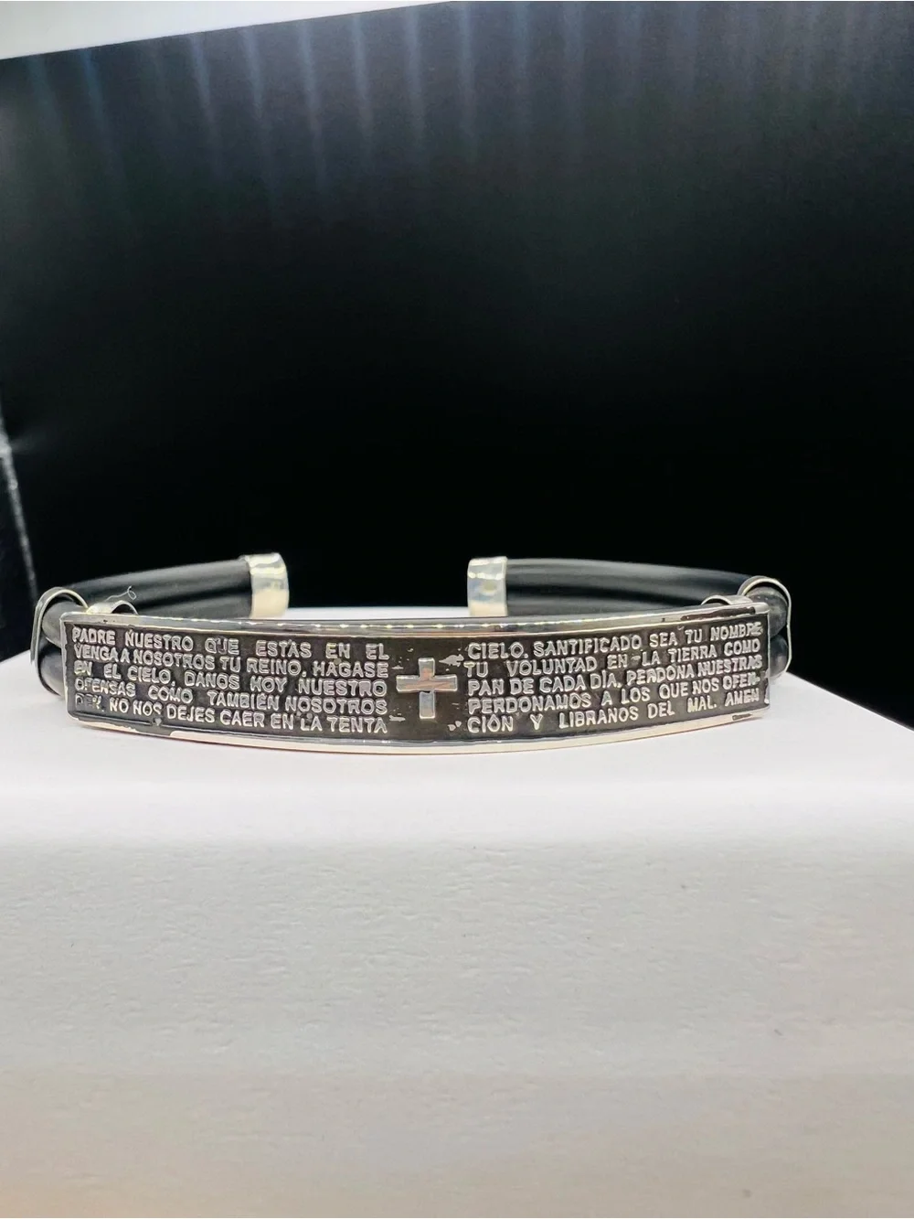 Men's Stealing Silver and rubber Religious Prayer Bracelet - Spanish Lord's Pray